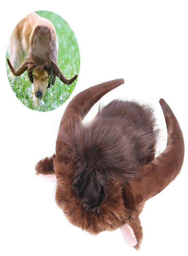 CheeseandU Pet Costume Dog Novelty Cow Hat Headwear with Elastic Band Dog Cat Funny Ox Year Costume Hat Pet Soft Plush Cow Hat with Ox Horn for Pet Halloween Festival Theme Party Photo Prop - Image 1