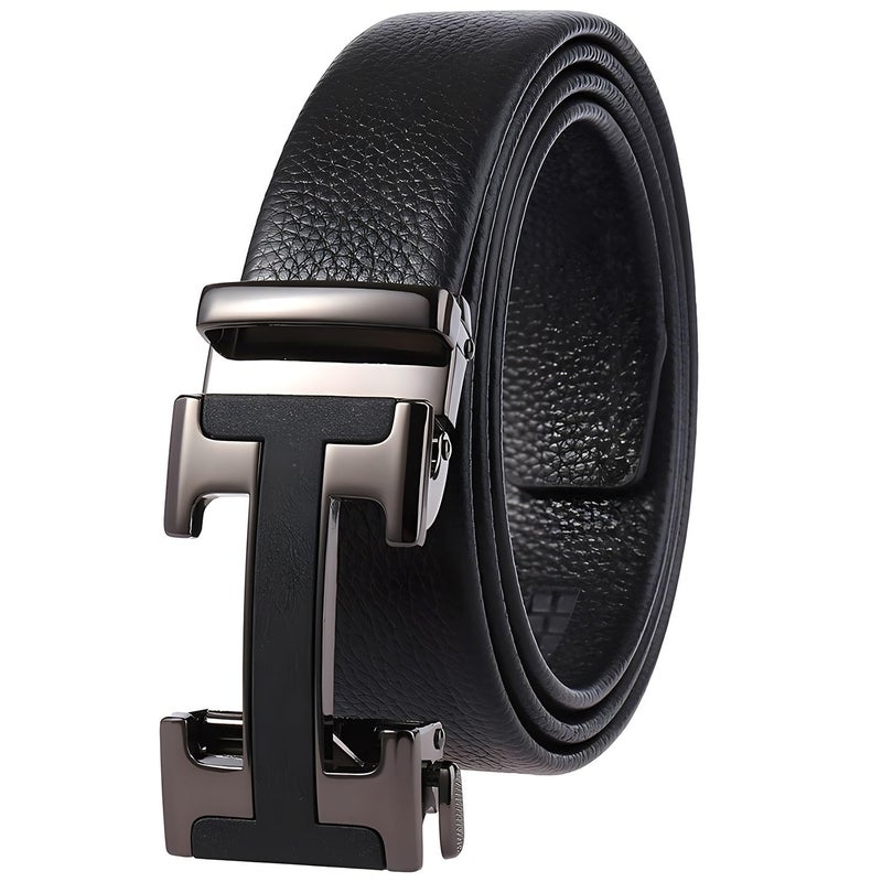 VJK Men's Leather Belt Ratchet Belt Dress with Premium Leather Slide Belt with Easier Adjustable Automatic Buckle Casual Accessories for Every Occasion (49in) - Image 1