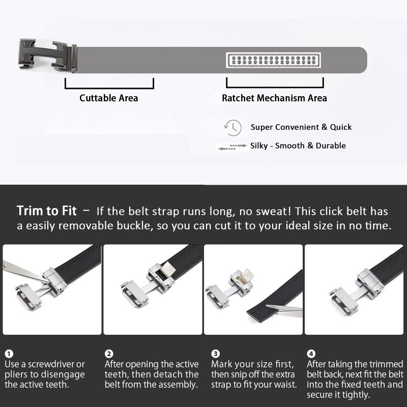 VJK Men's Leather Belt Ratchet Belt Dress with Premium Leather Slide Belt with Easier Adjustable Automatic Buckle Casual Accessories for Every Occasion (49in) - Image 5