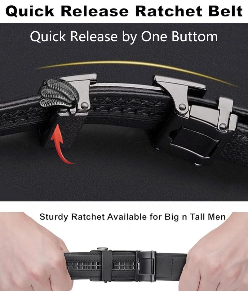 VJK Men's Leather Belt Ratchet Belt Dress with Premium Leather Slide Belt with Easier Adjustable Automatic Buckle Casual Accessories for Every Occasion (49in) - Image 3