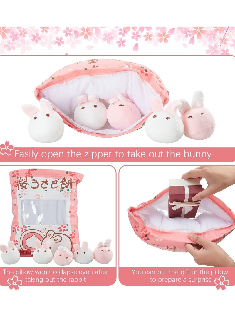 Excefore Plush Pillow Kawaii Room Decor, Throw Pillow Removable Stuffed Animal Toys, Fluffy Cherry Bunnies Cats Kittens Dog Dinosaur for Creative Gifts, Teens Girls Kids (Pink, Bunny) - Image 3