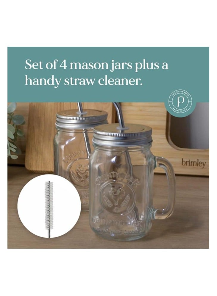Entice Goods 4 set Mason Jar Mugs with Glass Handles and Metal Straws, 16oz Drinking Glasses Set of 4  - Image 4