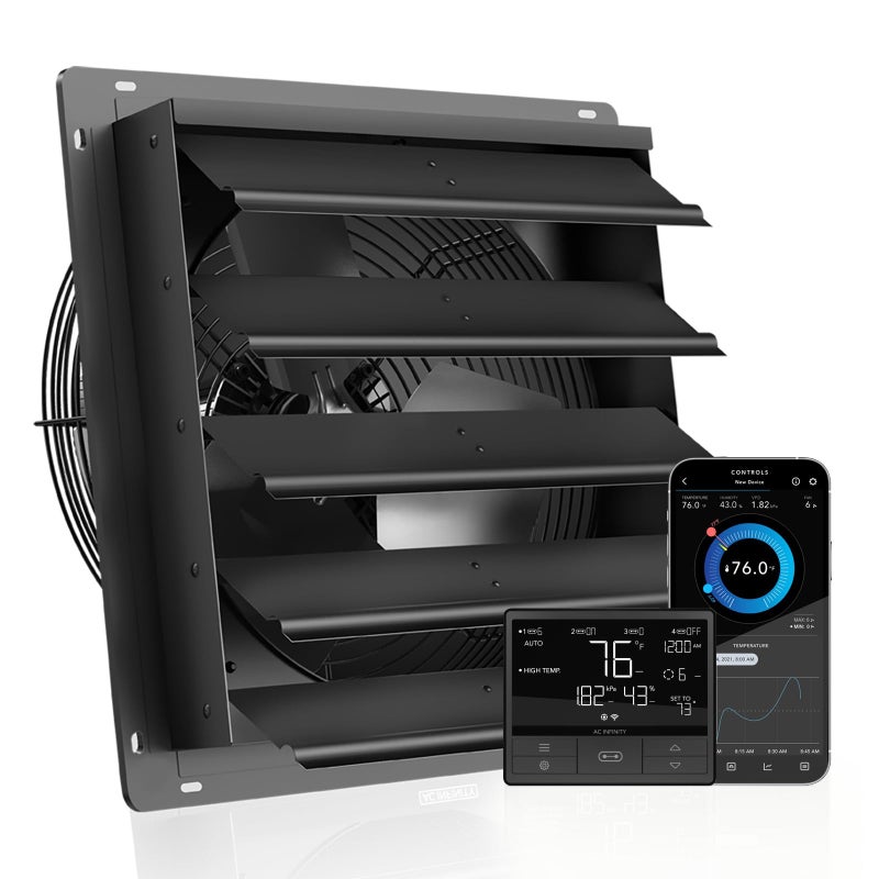 AC Infinity AC Infinity AIRLIFT T20 Shutter Exhaust Fan 20 with WiFi Temperature Humidity Controller ECMotor Wall Mount Ventilation and Cooling for Sheds Attics Workshops and Greenhouses