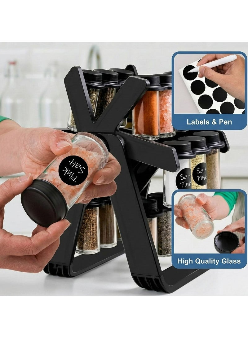 دينكس dx2504 رف دوار لتنظيم التوابل مكون من 18 عبوة بسعة 100مل, منظم رف توابل دوار مع 18 برطمان توابل زجاجي مع ملصقات توابل وقلم - Image 2
