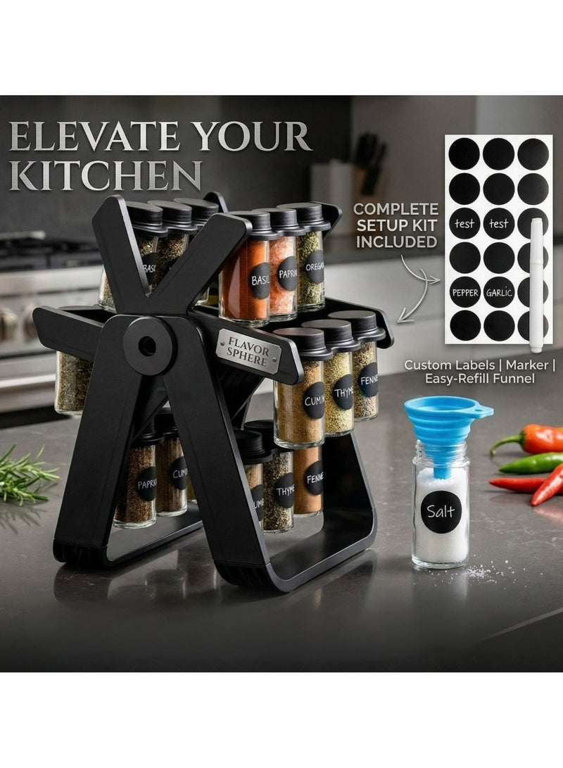 دينكس dx2504 رف دوار لتنظيم التوابل مكون من 18 عبوة بسعة 100مل, منظم رف توابل دوار مع 18 برطمان توابل زجاجي مع ملصقات توابل وقلم - Image 4