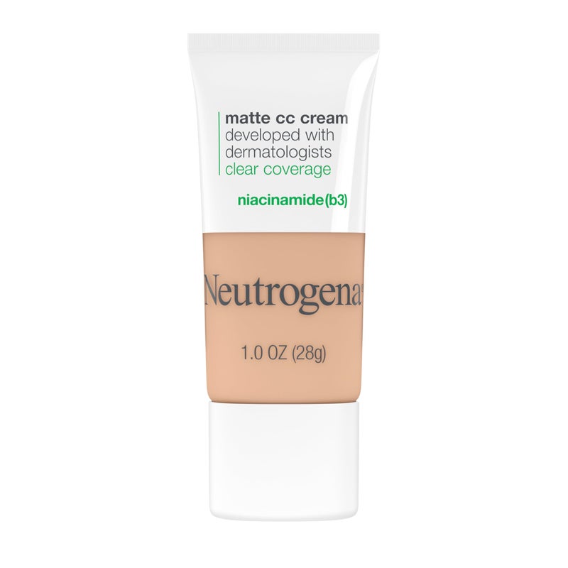 Neutrogena Neutrogena Clear Coverage Flawless Matte CC Cream FullCoverage Color Correcting Cream Face Makeup with Niacinamide b3 Hypoallergenic Oil Free  Fragrance Free Warm Peach 1 oz