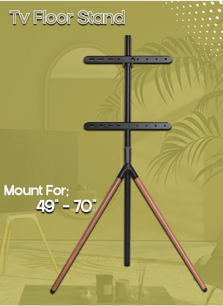 ELTRAZONE - Easel Studio TV Floor Stand | Stylish & Sturdy Mount for 49"-70" Screens | Supports Up to 40 KG | Modern Grey & Walnut Design | Adjustable Height | Space-Saving & Durable | Cable Management System | Wide Compatibility | Perfect for Home, Office & Studio - Image 1
