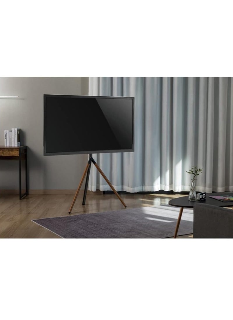 ELTRAZONE - Easel Studio TV Floor Stand | Stylish & Sturdy Mount for 49"-70" Screens | Supports Up to 40 KG | Modern Grey & Walnut Design | Adjustable Height | Space-Saving & Durable | Cable Management System | Wide Compatibility | Perfect for Home, Office & Studio - Image 1
