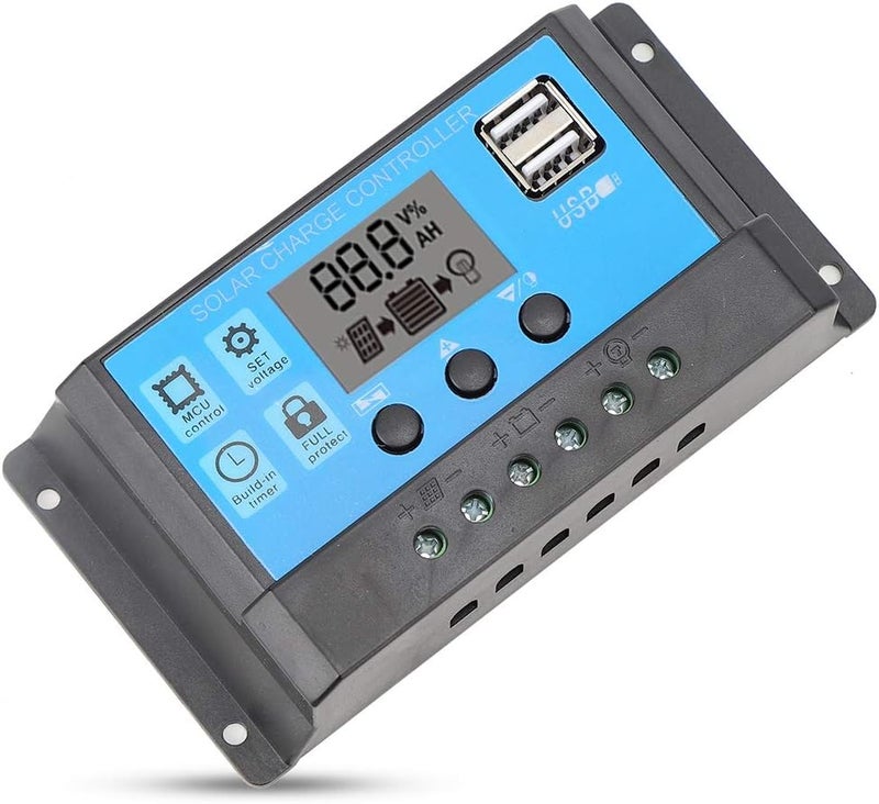 woobles Solar Charge Controller LCD Display Dual USB Port PWM Solar Panel Battery Intelligent Regulator with Load Automatic Identification 12V/24V(50A) 50A - Image 1