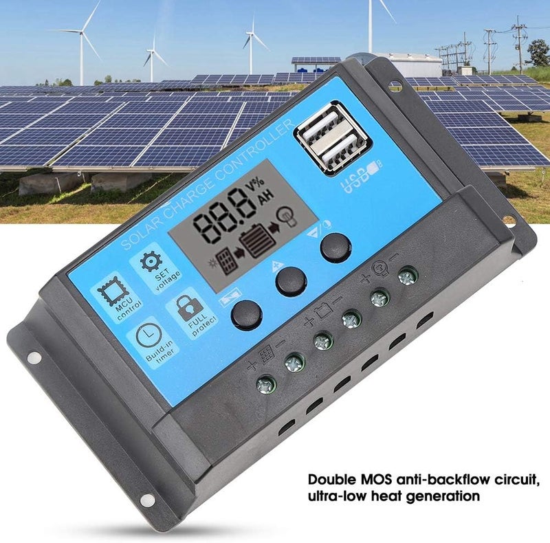 woobles Solar Charge Controller LCD Display Dual USB Port PWM Solar Panel Battery Intelligent Regulator with Load Automatic Identification 12V/24V(50A) 50A - Image 2
