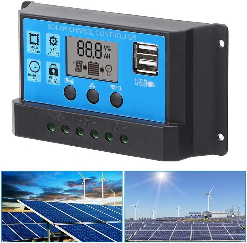 woobles Solar Charge Controller LCD Display Dual USB Port PWM Solar Panel Battery Intelligent Regulator with Load Automatic Identification 12V/24V(50A) 50A - Image 3