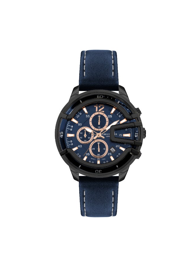 Lee Cooper Lee Cooper Men's Quartz Movement Watch, Multi Function Display and Leather Strap - LC07468.099, Dark Blue 