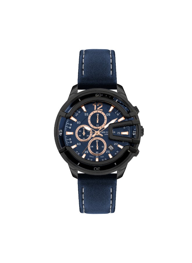 Lee Cooper Men's Quartz Movement Dark Blue Watch Multi Function Display and Leather Strap - LC07468.099  - Image 1