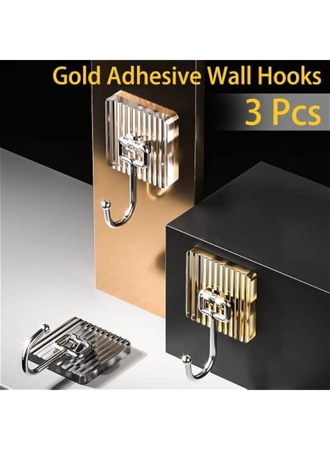 Gold Adhesive Hooks for Shower, Towels, Coat, Keys - Set of 3 - Image 2