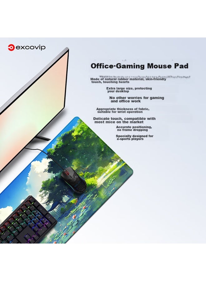 Exco Chinese-style Four-season Mouse Pad, Large Computer Desk Mat, Office And Gaming Cartoon E-sports Anime Edge-locked Keyboard Pad, 800*300mm, Summer 0291 - Image 3