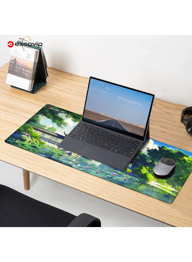 Exco Chinese-style Four-season Mouse Pad, Large Computer Desk Mat, Office And Gaming Cartoon E-sports Anime Edge-locked Keyboard Pad, 800*300mm, Summer 0291 - Image 2