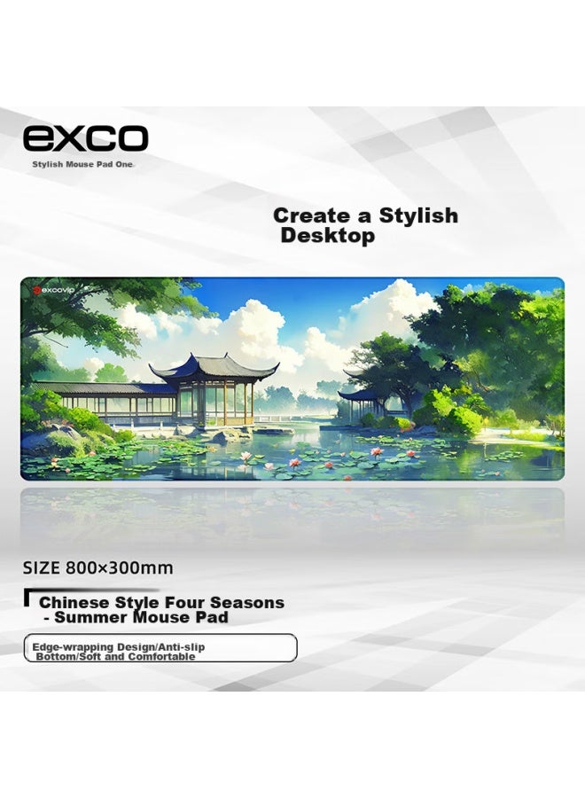 Exco Chinese-style Four-season Mouse Pad, Large Computer Desk Mat, Office And Gaming Cartoon E-sports Anime Edge-locked Keyboard Pad, 800*300mm, Summer 0291 - Image 1