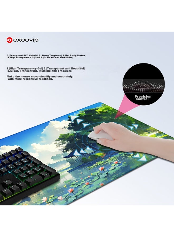 Exco Chinese-style Four-season Mouse Pad, Large Computer Desk Mat, Office And Gaming Cartoon E-sports Anime Edge-locked Keyboard Pad, 800*300mm, Summer 0291 - Image 4