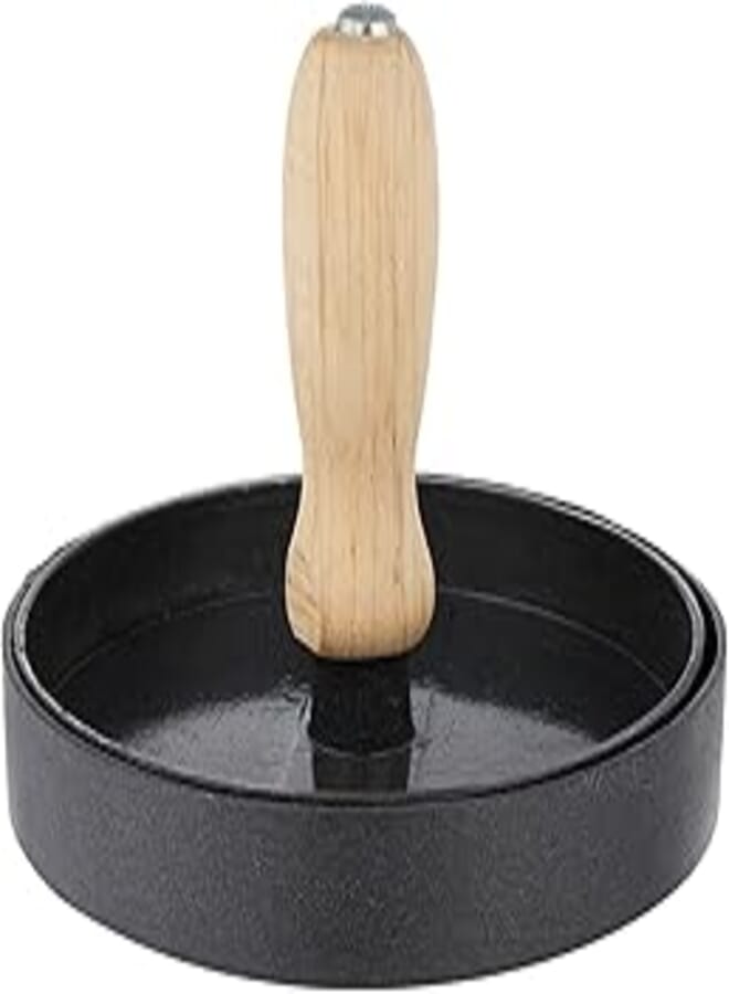 OR Aluminium burger press with wooden handle - maroon