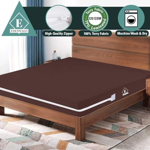Edenwald Terry Cotton Quilted Mattress ProtectorSuper King Size (78x84Inches)_with 8 Inch Drop,Zippered Mattress Encasement, Bed Cover, Six-Sided Mattress Cover, Brown Color Mattress Protector Cover - Image 2
