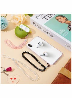 SYOSI 3 Pcs Cell Phone Lanyard Strap, Charm Bling Crystal Beads Hand Wrist Lanyard Strap String, Women's Wristlet for Cell Phone Camera Purse MP3 MP4 iPod PSP Keychain (Pink+White+Black)  - Image 4