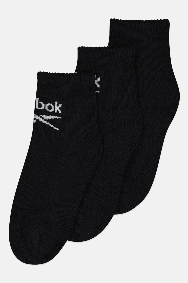 Reebok Men 3 Pair Brand Logo Ankle Socks, Black - Image 1