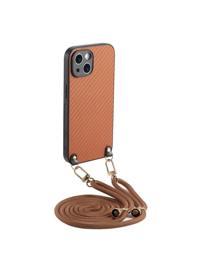 S-TOP Case For iPhone 13 Carbon Fiber Texture Leather Back Phone Case with Crossbody Strap - Image 1