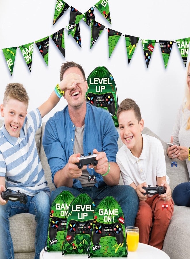 Nosiny 72 Pcs Video Game Party Favors Video Gamer Party Drawstring Bags Gaming Goodie Bag Silicone Bracelet Wristbands Keychain Classroom Rewards for Kids Birthday Bag Stuffers(Green,Vivid) - Image 5