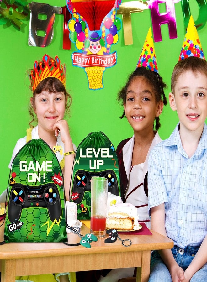 Nosiny 72 Pcs Video Game Party Favors Video Gamer Party Drawstring Bags Gaming Goodie Bag Silicone Bracelet Wristbands Keychain Classroom Rewards for Kids Birthday Bag Stuffers(Green,Vivid) - Image 4