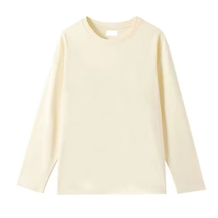 Heavy Long-Sleeved T-Shirt Men'S Solid Color Loose Casual Sweater Round Neck White Undershirt Men'S - Image 1