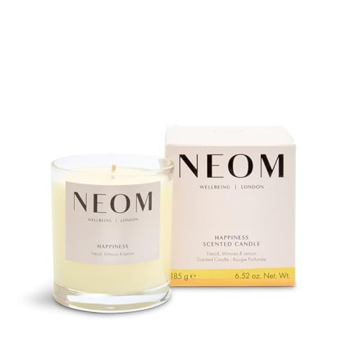 NEOM- Happiness 1 Wick Candle | Neroli, Mimosa & Lemon | Essential Oil Aromatherapy Candle - Image 1