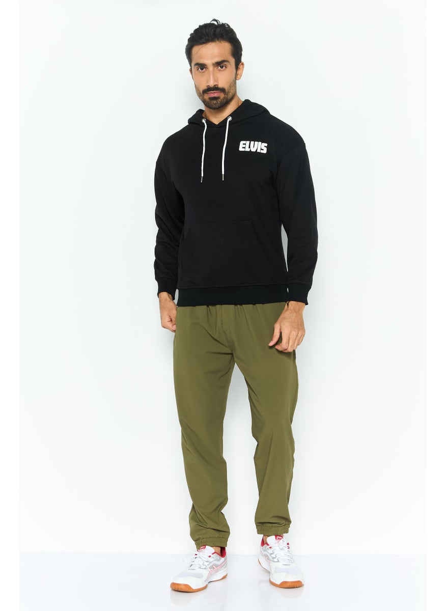 ELVIS Men Hooded Brand Logo Long Sleeves Sweatshirt, Black  - Image 4