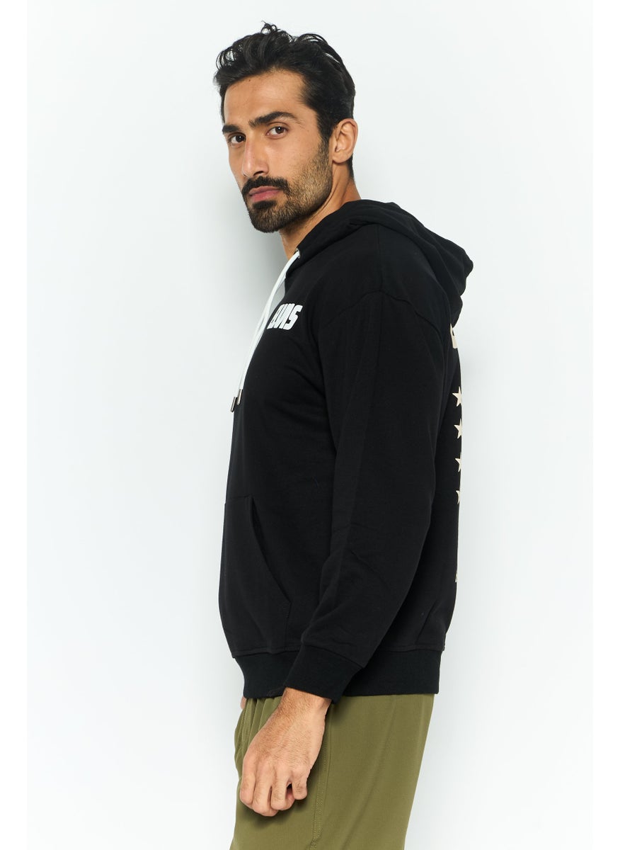 ELVIS Men Hooded Brand Logo Long Sleeves Sweatshirt, Black  - Image 2