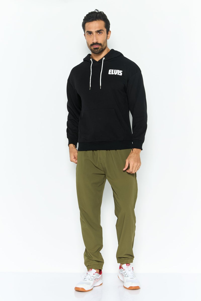 ELVIS Men Hooded Brand Logo Long Sleeves Sweatshirt, Black - Image 2