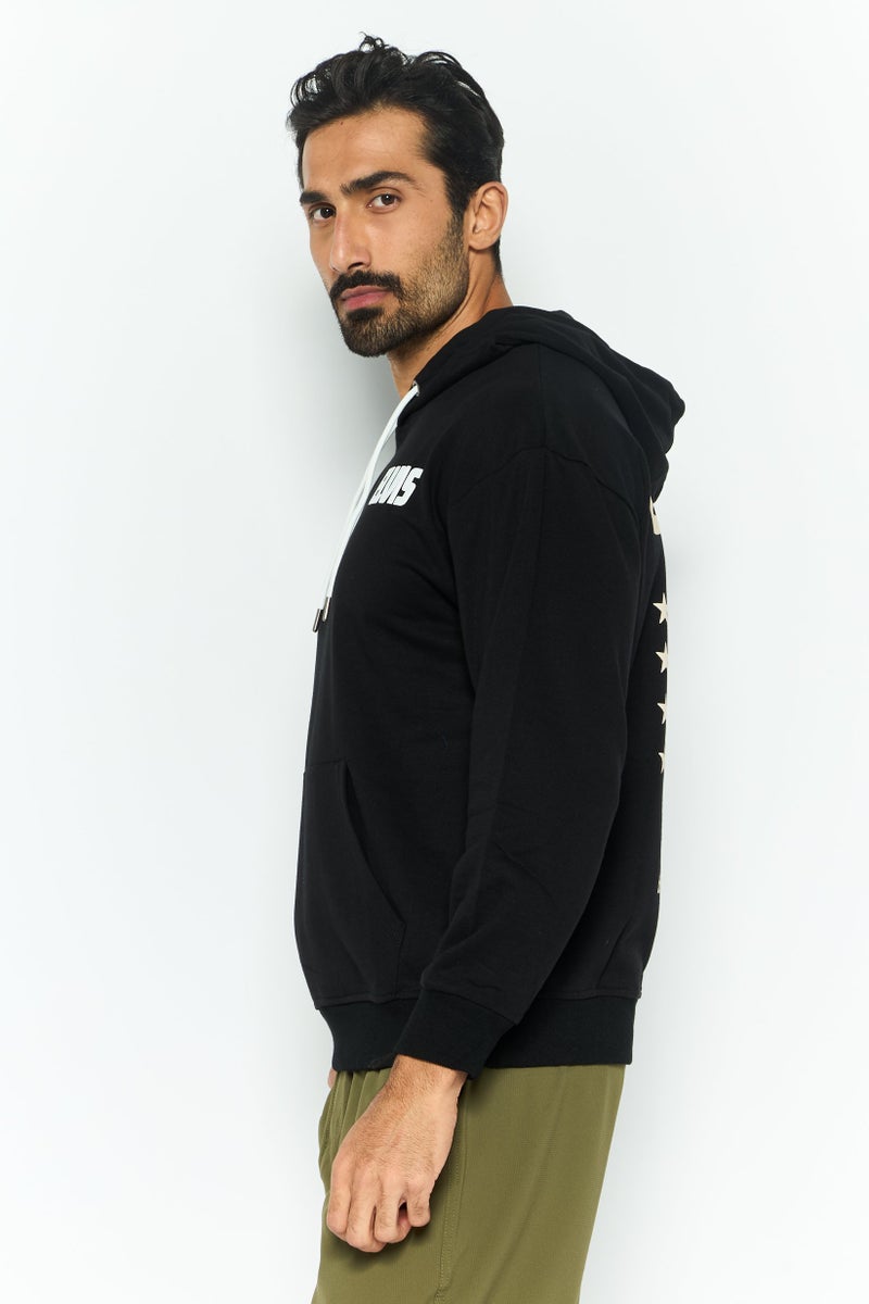 ELVIS Men Hooded Brand Logo Long Sleeves Sweatshirt, Black - Image 4