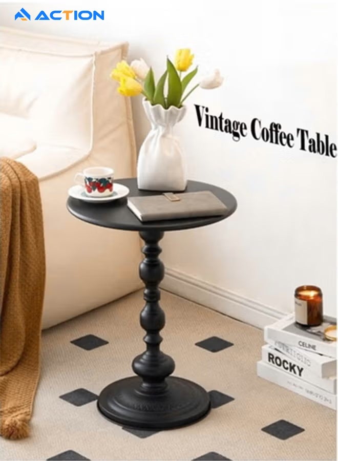 ACTION Metal Coffee Table,Vintage Black Round Table Nightstand For Bedside Or Sofa,Small Accent Pedestal Table For Living Room Corners Bedroom Patio And Bar (Black) - Image 2
