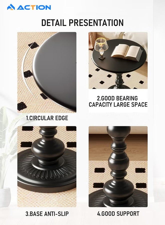 ACTION Metal Coffee Table,Vintage Black Round Table Nightstand For Bedside Or Sofa,Small Accent Pedestal Table For Living Room Corners Bedroom Patio And Bar (Black) - Image 4