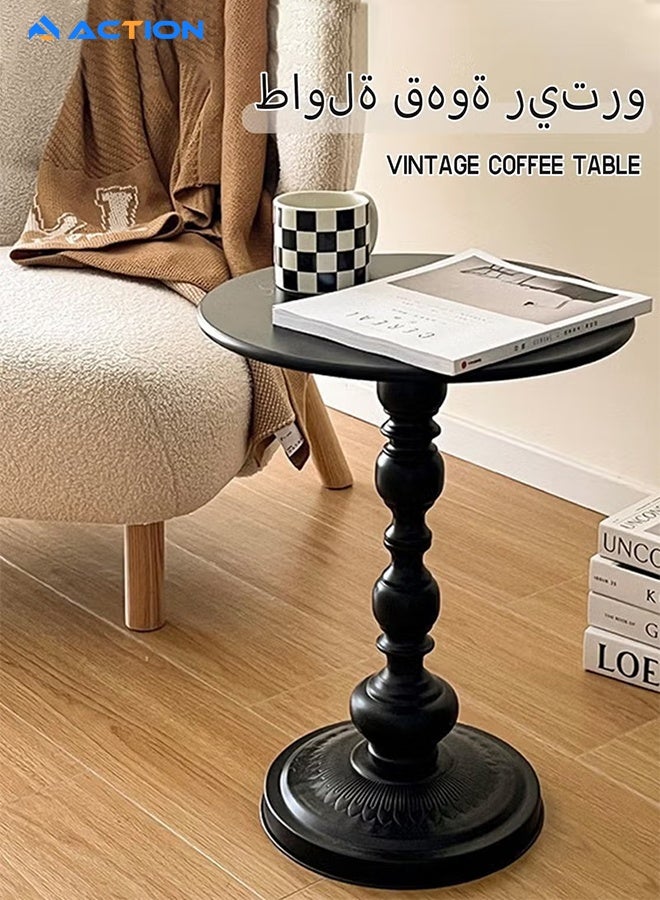 ACTION Metal Coffee Table,Vintage Black Round Table Nightstand For Bedside Or Sofa,Small Accent Pedestal Table For Living Room Corners Bedroom Patio And Bar (Black) - Image 1