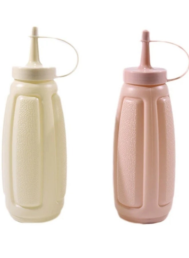 زجاجات كاتشب ومسطردة فارغة مصنوعة من البلاستيك - قابلة لاعادة الملئ - سهلة الاستخدام مناسبة للمطبخ ولوازم المطعم وشاحنات تقديم الطعام، قطعتان -  أبيض و وردي - Image 5