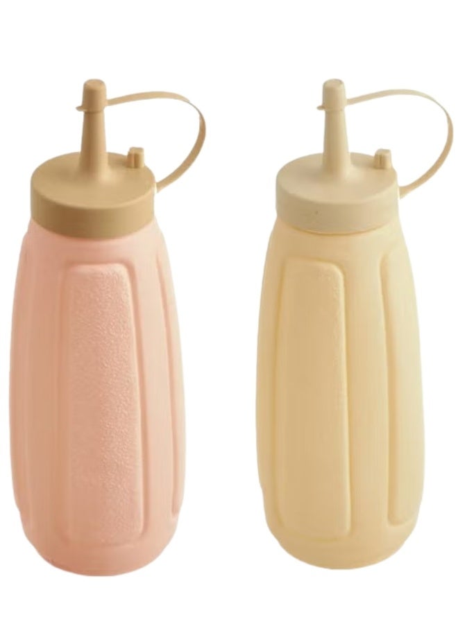 زجاجات كاتشب ومسطردة فارغة مصنوعة من البلاستيك - قابلة لاعادة الملئ - سهلة الاستخدام مناسبة للمطبخ ولوازم المطعم وشاحنات تقديم الطعام، قطعتان -  أبيض و وردي - Image 1