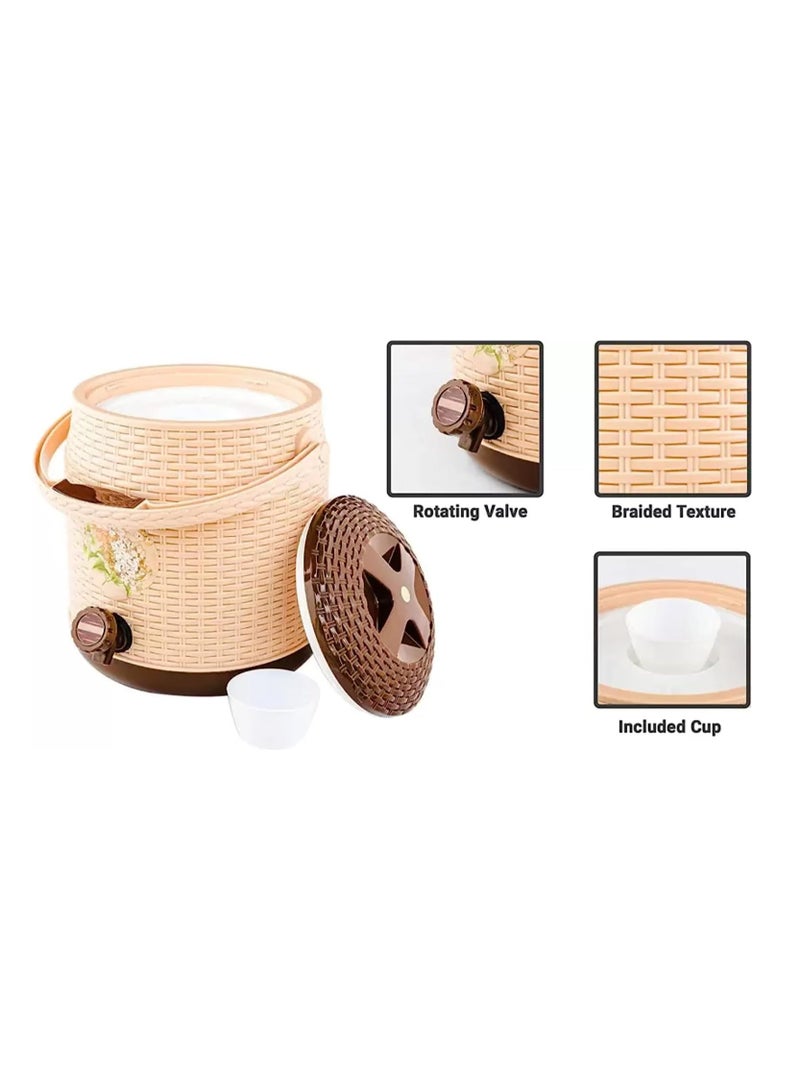 NAYASA Beige Braided Cane Water Cooler Jug with Dispenser Tap and Included Cup, Keeps Water Cold for Long Time Insulated Beverage Drink Container with Rotating Valve and Sturdy Top Carrying Handle for Home Picnic Camping - Image 3