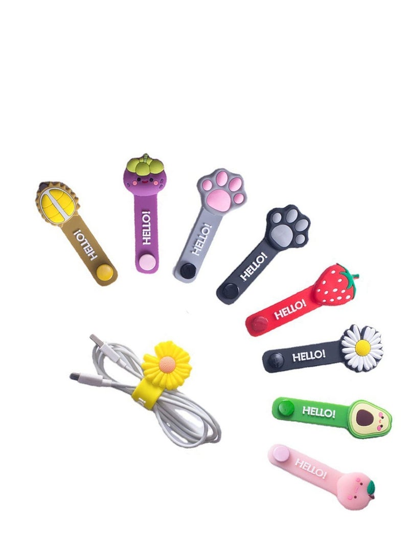 Y&D 9 Pack Reusable Cable Ties, Cute Cartoon Animal Headphone Wire Fruit Shape Cord Winder, USB Manager Keeper Wrap Ties Straps - Image 2