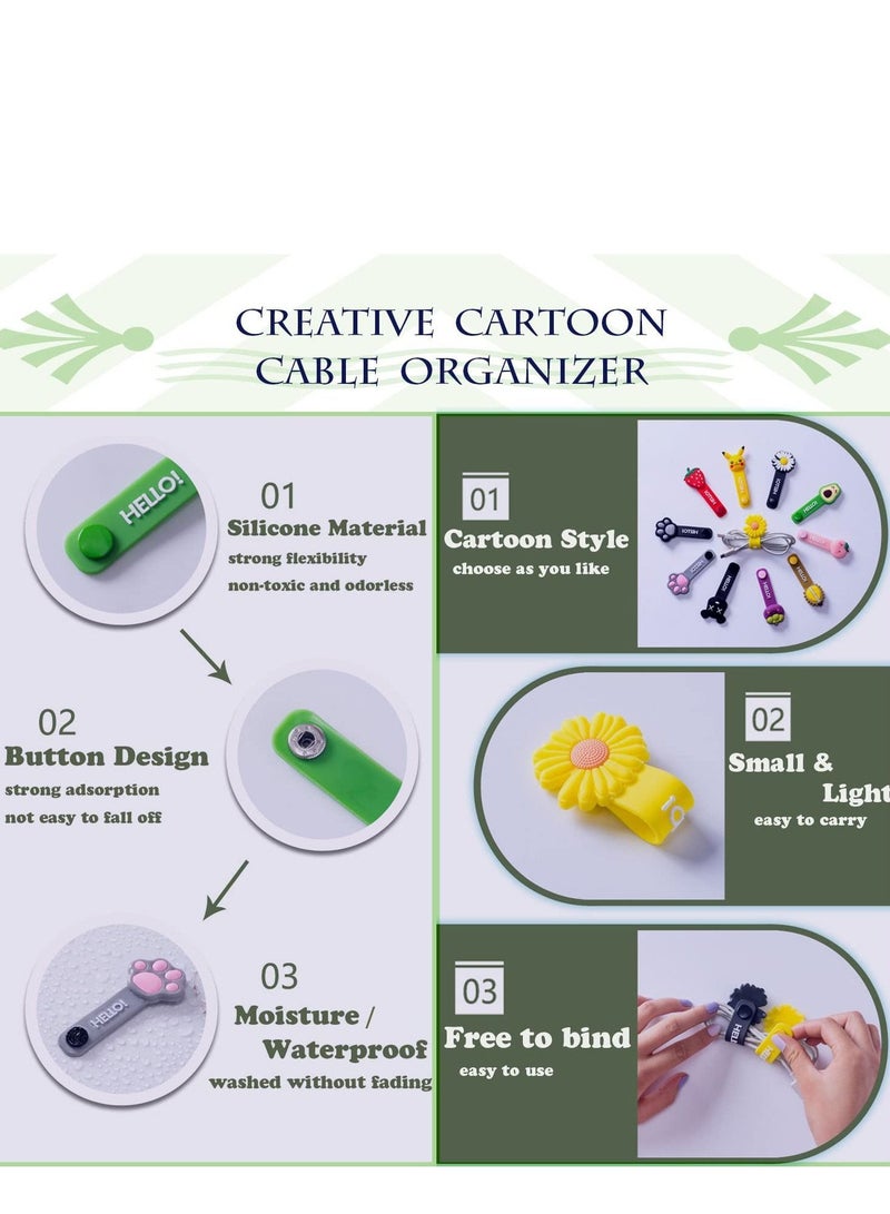 Y&D 9 Pack Reusable Cable Ties, Cute Cartoon Animal Headphone Wire Fruit Shape Cord Winder, USB Manager Keeper Wrap Ties Straps - Image 3