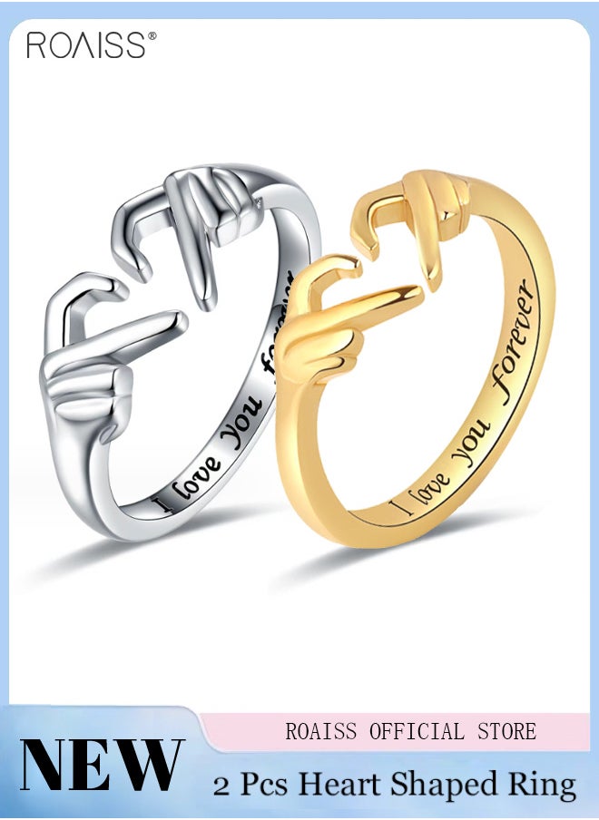 roaiss 2 Pcs Fashion Creative Love Ring Unisex Versatile Adjustable Internal Engraving Couple Ring  - Image 1