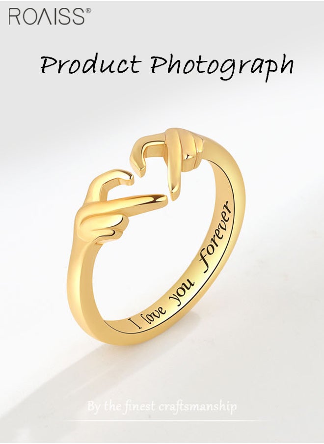 roaiss 2 Pcs Fashion Creative Love Ring Unisex Versatile Adjustable Internal Engraving Couple Ring  - Image 4