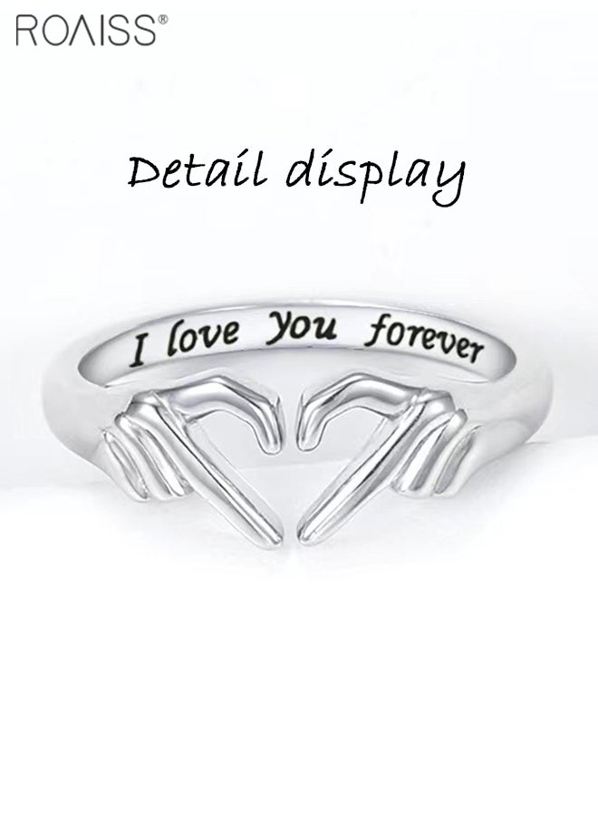 roaiss 2 Pcs Fashion Creative Love Ring Unisex Versatile Adjustable Internal Engraving Couple Ring  - Image 2