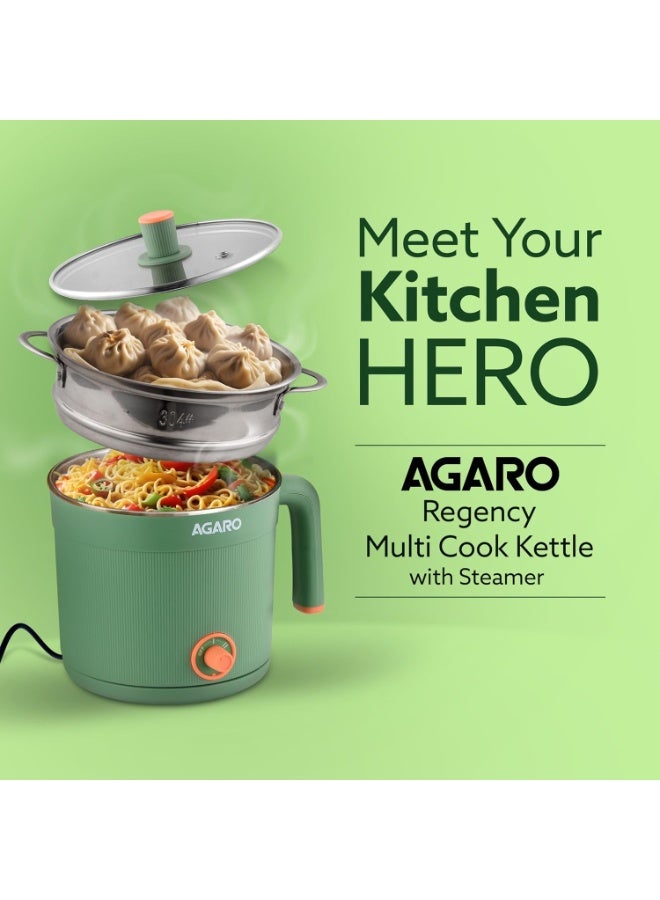 AGARO Multi Cook Kettle With Steamer, 1.2L Inner Pot, Double Layered Body, Variable Temperature Settings, Wide Mouth, Boiling, Steaming, Tea, Coffee, Egg, Vegetable Boiling, 600W - Image 2