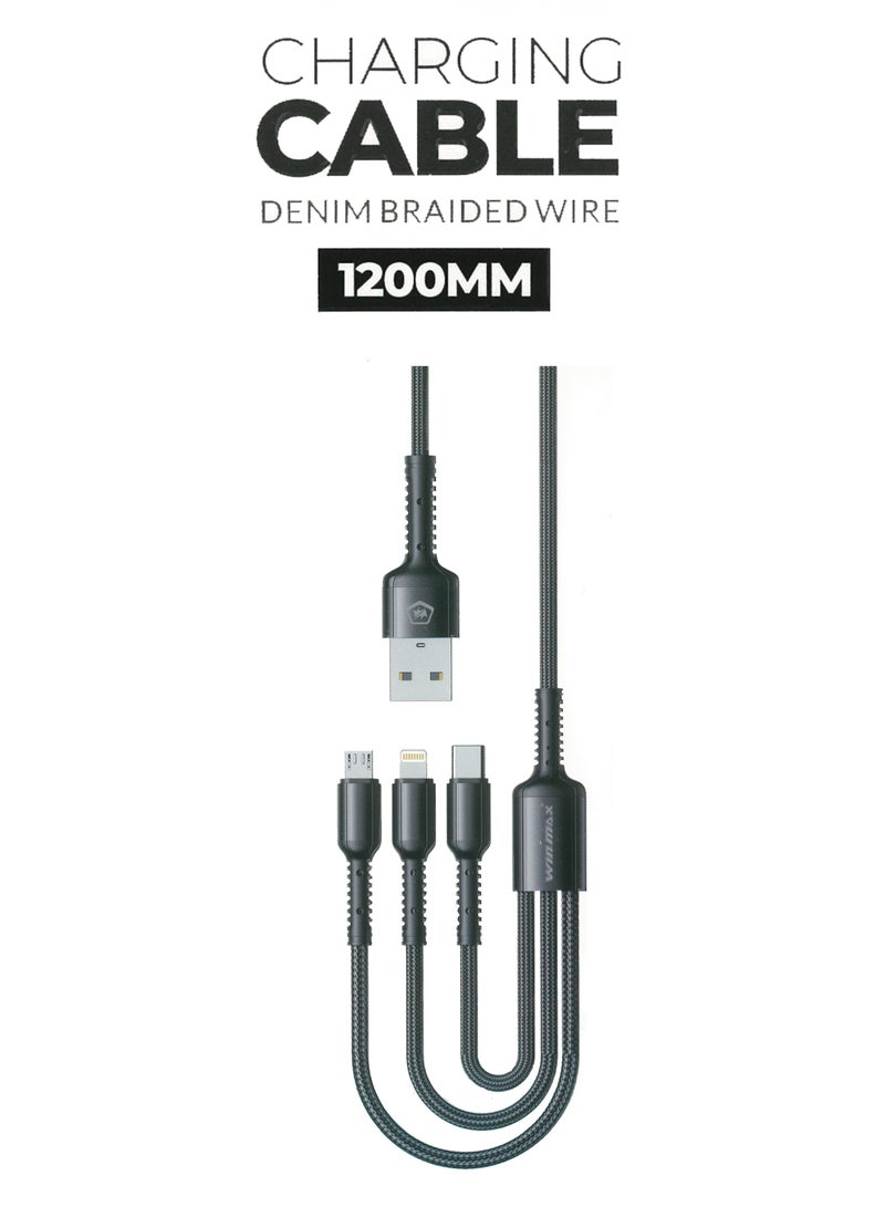 Winmax 3 in 1 Charging Cable - Denim Braided Wire - Image 2