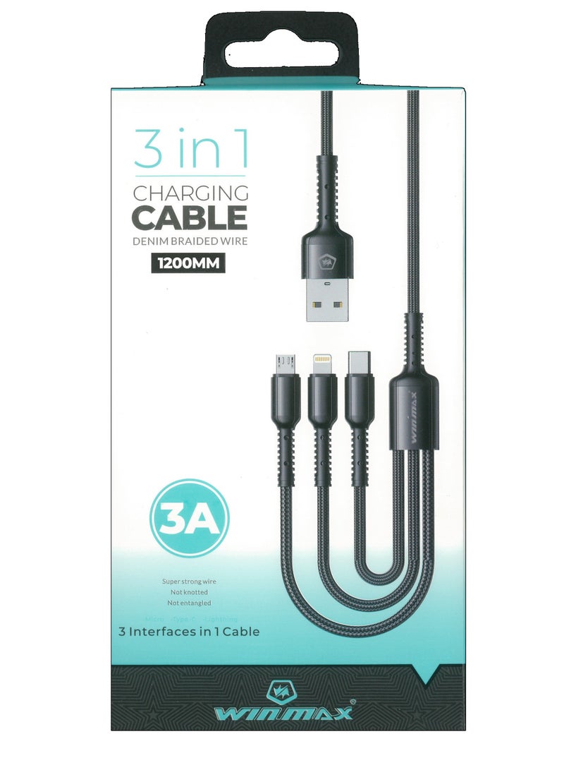 Winmax 3 in 1 Charging Cable - Denim Braided Wire - Image 3