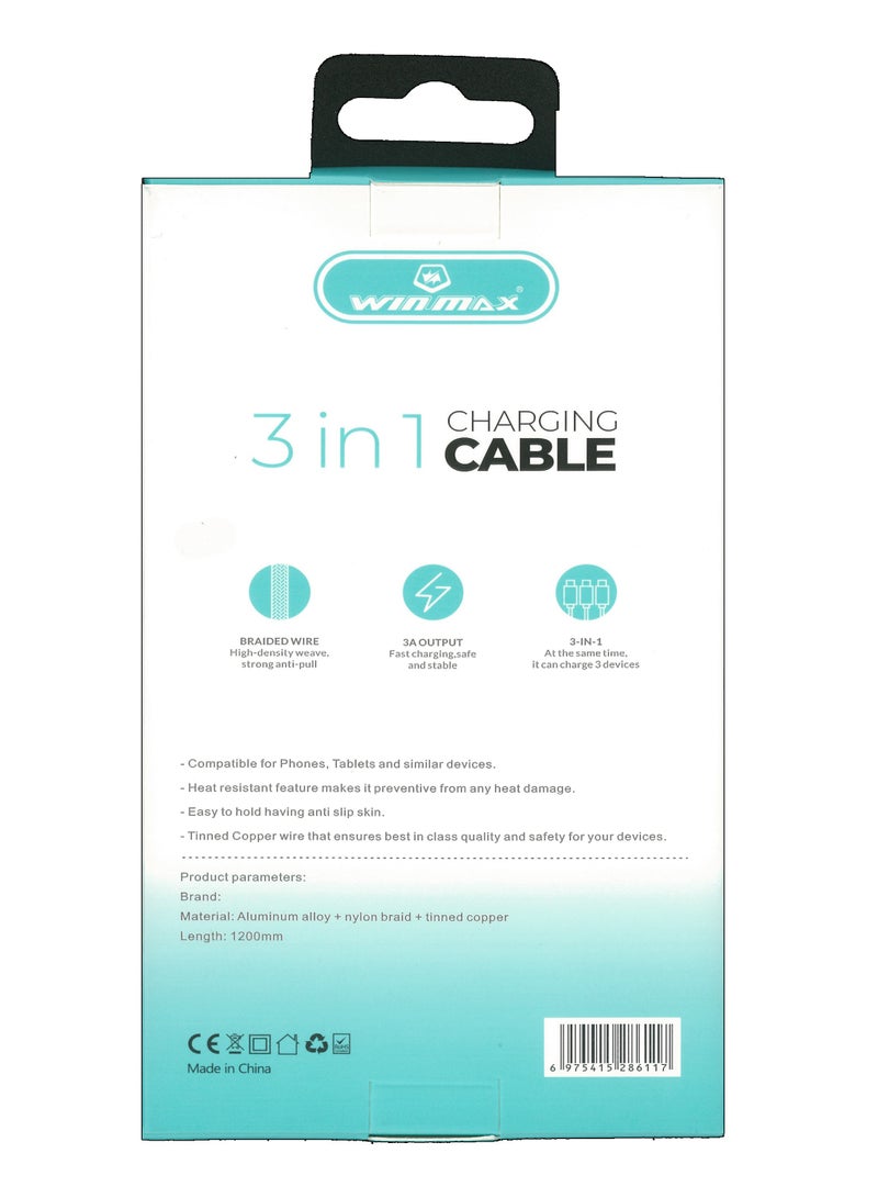 Winmax 3 in 1 Charging Cable - Denim Braided Wire - Image 4